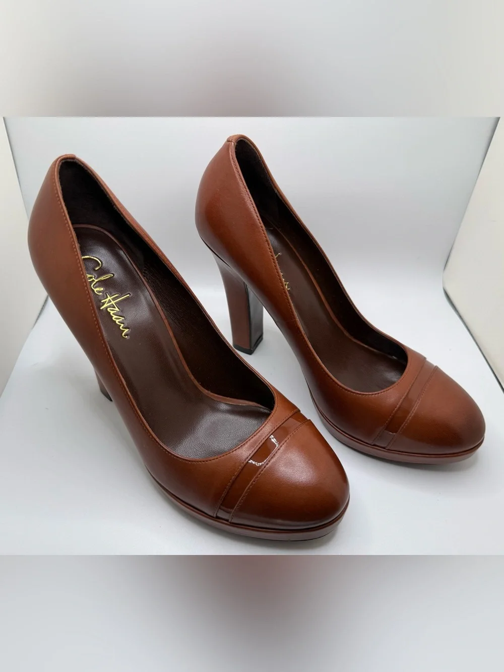 Cole Haan Tonya Cap Toe Pump II Brown Leather Heels 7.5